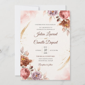 Invitación de boda floral elegante con acuarela