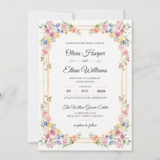 Invitación de boda floral elegante con acuarela