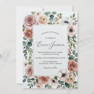 Invitación de boda floral elegante con acuarela