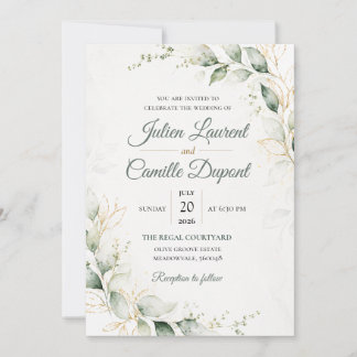 Invitación de boda floral elegante con acuarela