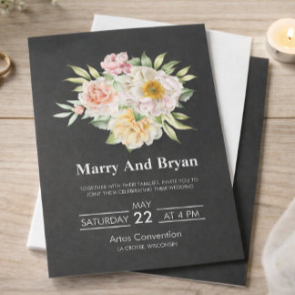 Invitación de boda floral elegante con acuarela