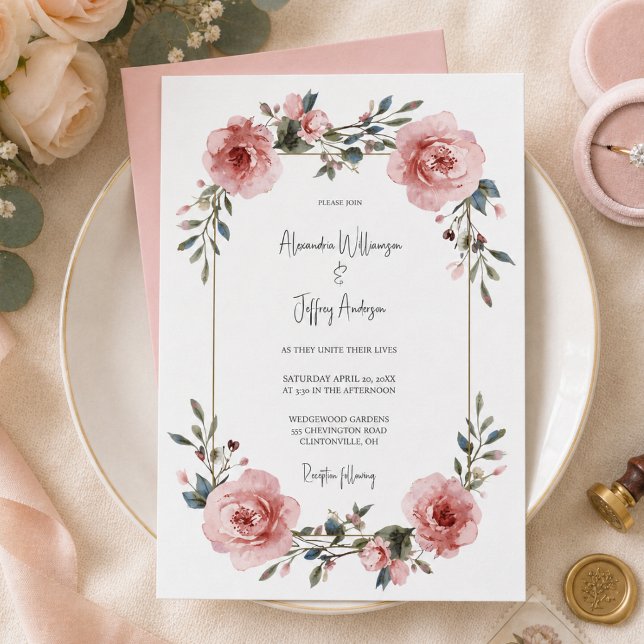 Invitación de boda floral elegante con acuarela (Subido por el creador)