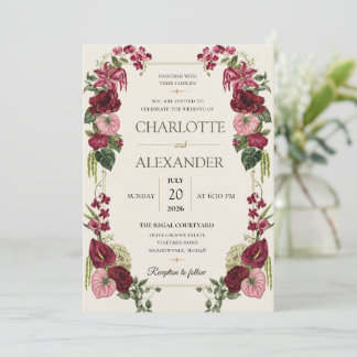Invitación de boda floral elegante con acuarela