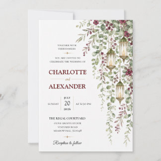 Invitación de boda floral elegante con acuarela
