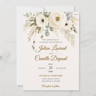 Invitación de boda floral elegante con acuarela