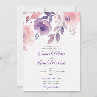 Invitación de boda floral elegante con acuarela