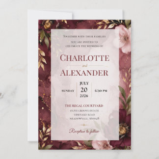 Invitación de boda floral elegante con acuarela