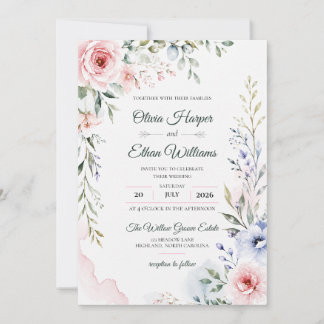 Invitación de boda floral elegante con acuarela