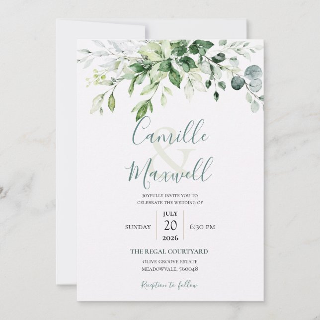 Invitación de boda floral elegante con acuarela (Anverso)