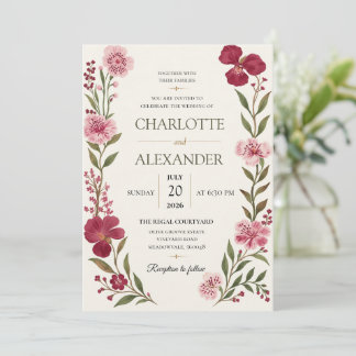 Invitación de boda floral elegante con acuarela