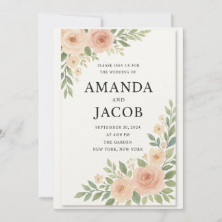 Invitación de boda floral elegante con acuarela en