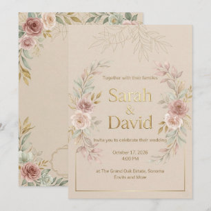 Invitación de boda floral elegante con lámina de o
