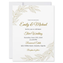Invitación de boda floral elegante con letra dorad