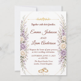 Invitación de Boda Floral Elegante con Marco de Or