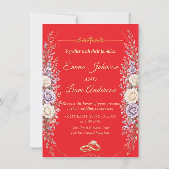 Invitación de Boda Floral Elegante con Marco de Or (Anverso)