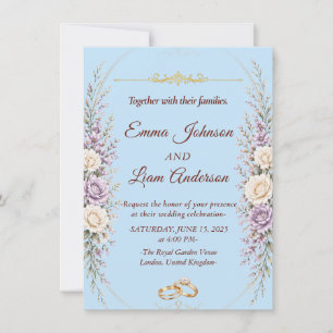 Invitación de Boda Floral Elegante con Marco de Or