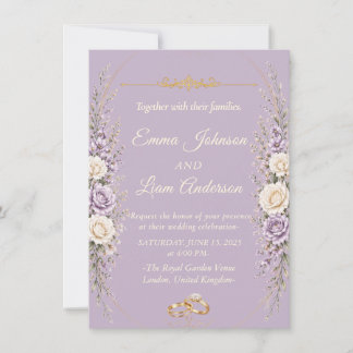 Invitación de Boda Floral Elegante con Marco Dorad
