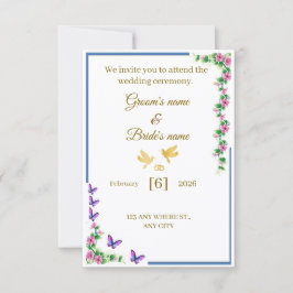 Invitación de boda floral elegante con mariposas