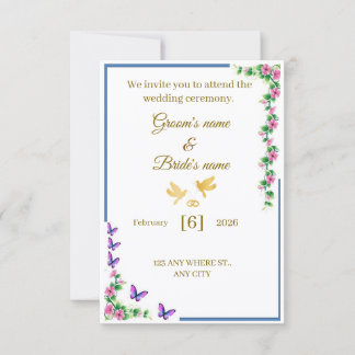 Invitación de boda floral elegante con mariposas