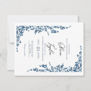 Invitación de Boda Floral Elegante con Oro