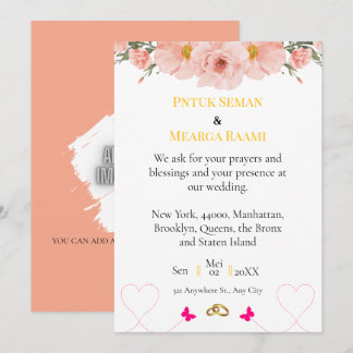 Invitación de boda floral elegante con rosa y dora