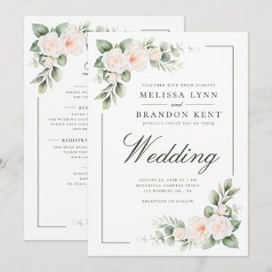 Invitación de boda floral elegante con salvia blan