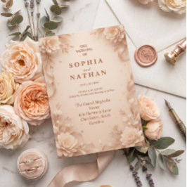 Invitación de boda floral elegante con tono rosado