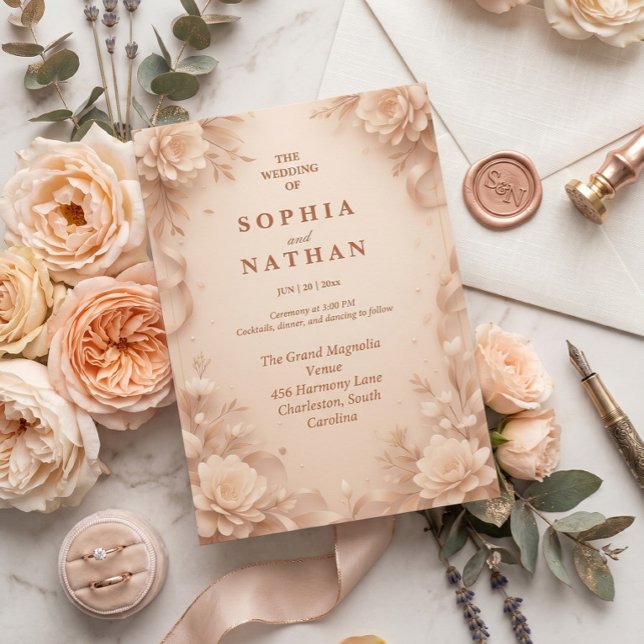 Invitación de boda floral elegante con tono rosado (Subido por el creador)