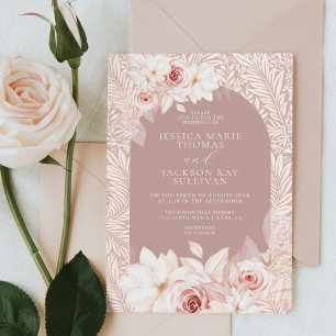 Invitación de boda floral elegante con toque rosad
