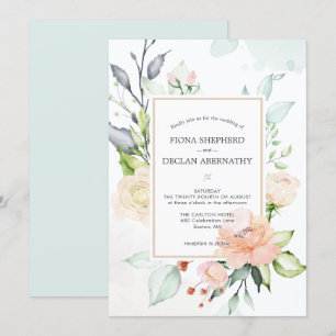 Invitación de boda floral elegante de acuarela ros