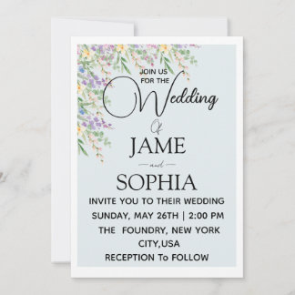 Invitación de boda floral elegante de flores silve