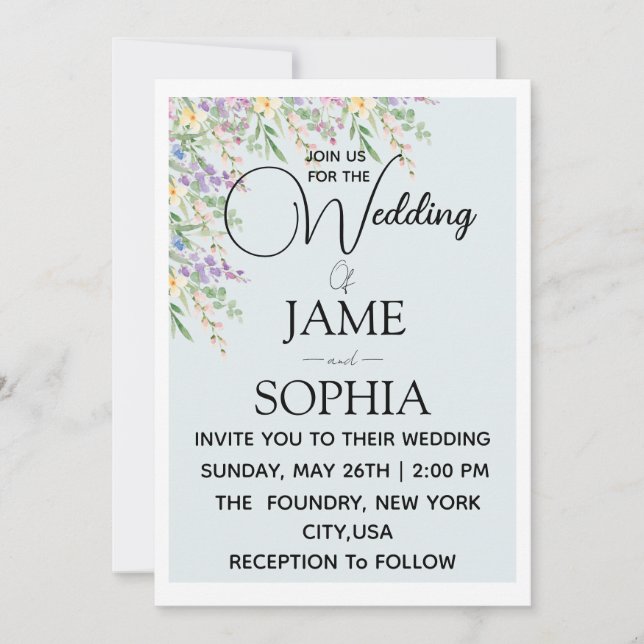Invitación de boda floral elegante de flores silve (Anverso)