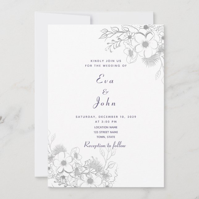 Invitación de boda floral elegante de lavanda (Anverso)