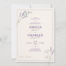 Invitación de boda floral elegante de lavanda