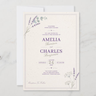 Invitación de boda floral elegante de lavanda