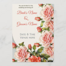 Invitación de boda floral elegante de melocotón y 