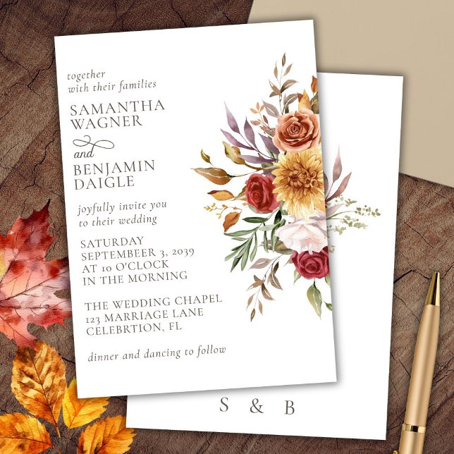Invitación de boda floral elegante de otoño (Subido por el creador)