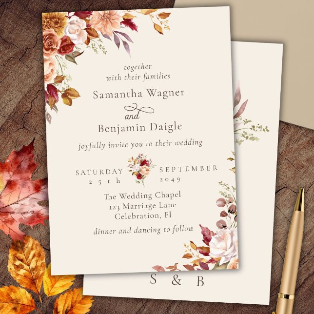 Invitación de boda floral elegante de otoño (Subido por el creador)