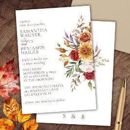 Invitación de boda floral elegante de otoño