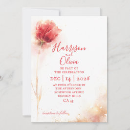 Invitación de boda floral elegante de tulipán rosa
