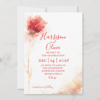 Invitación de boda floral elegante de tulipán rosa