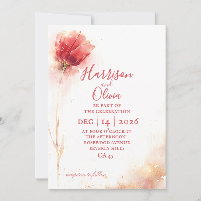 Invitación de boda floral elegante de tulipán rosa (Anverso)