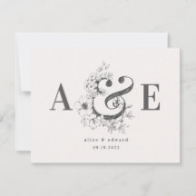 Invitación de boda floral elegante dibujada a mano