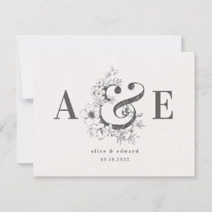 Invitación de boda floral elegante dibujada a mano