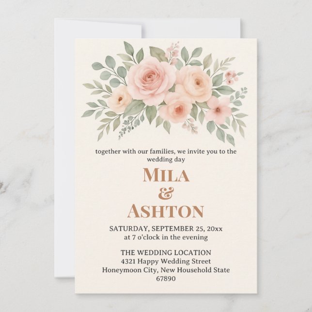 Invitación de boda floral elegante – Editable (Anverso)