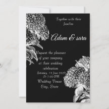 Invitación de boda floral elegante en blanco y neg