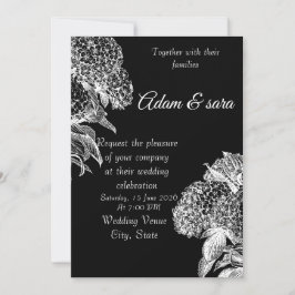 Invitación de boda floral elegante en blanco y neg