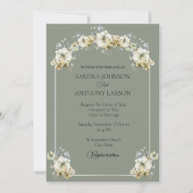 Invitación de boda floral elegante en verde salvia