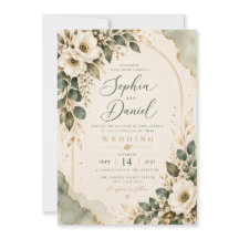 Invitación de boda floral elegante en verde salvia
