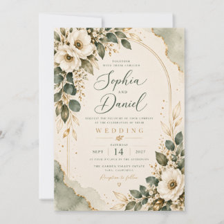 Invitación de boda floral elegante en verde salvia